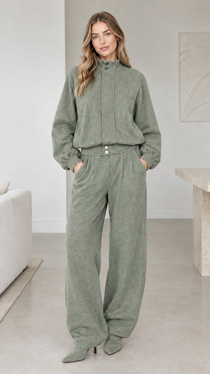 Women's sage green casual mock neck matching tracksuit set