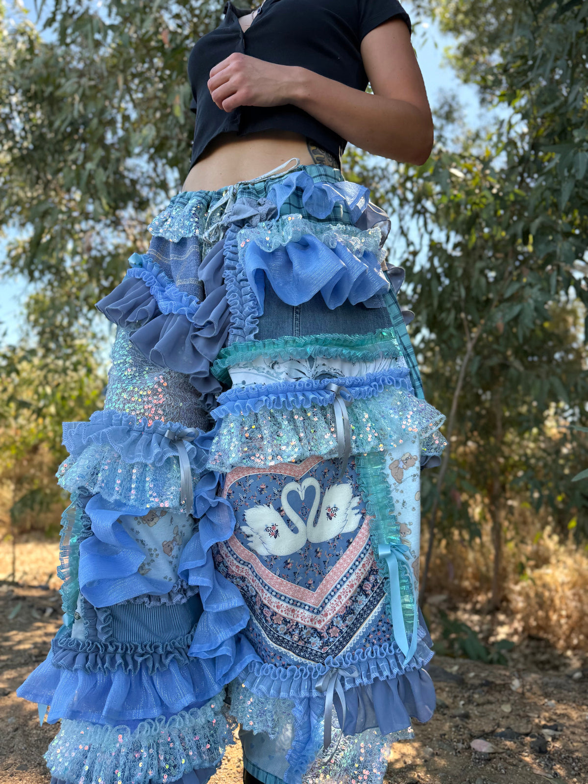 Upcycled Adjustable-Waist Ruffle Pants