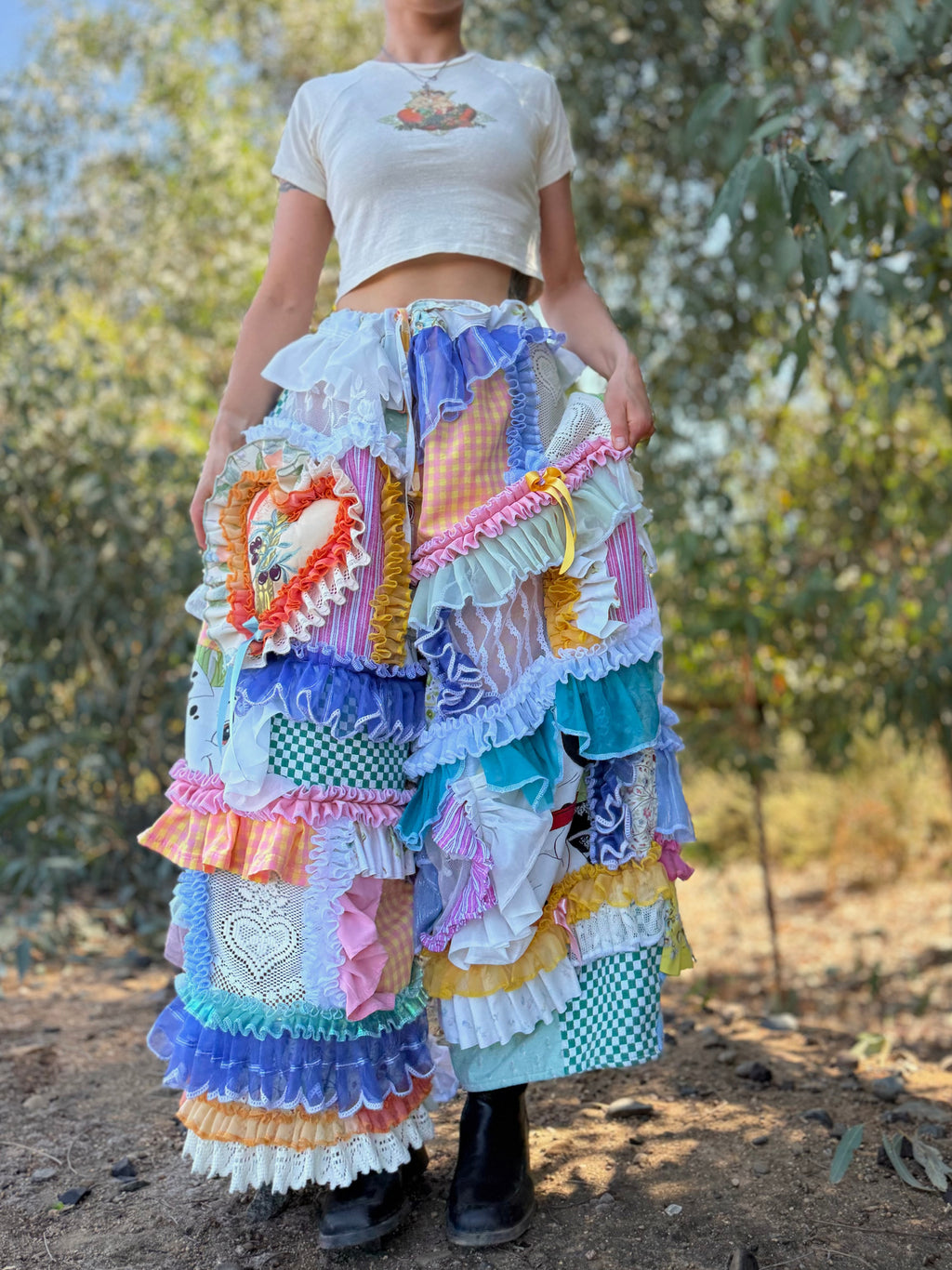 Upcycled Adjustable-Waist Ruffle Pants