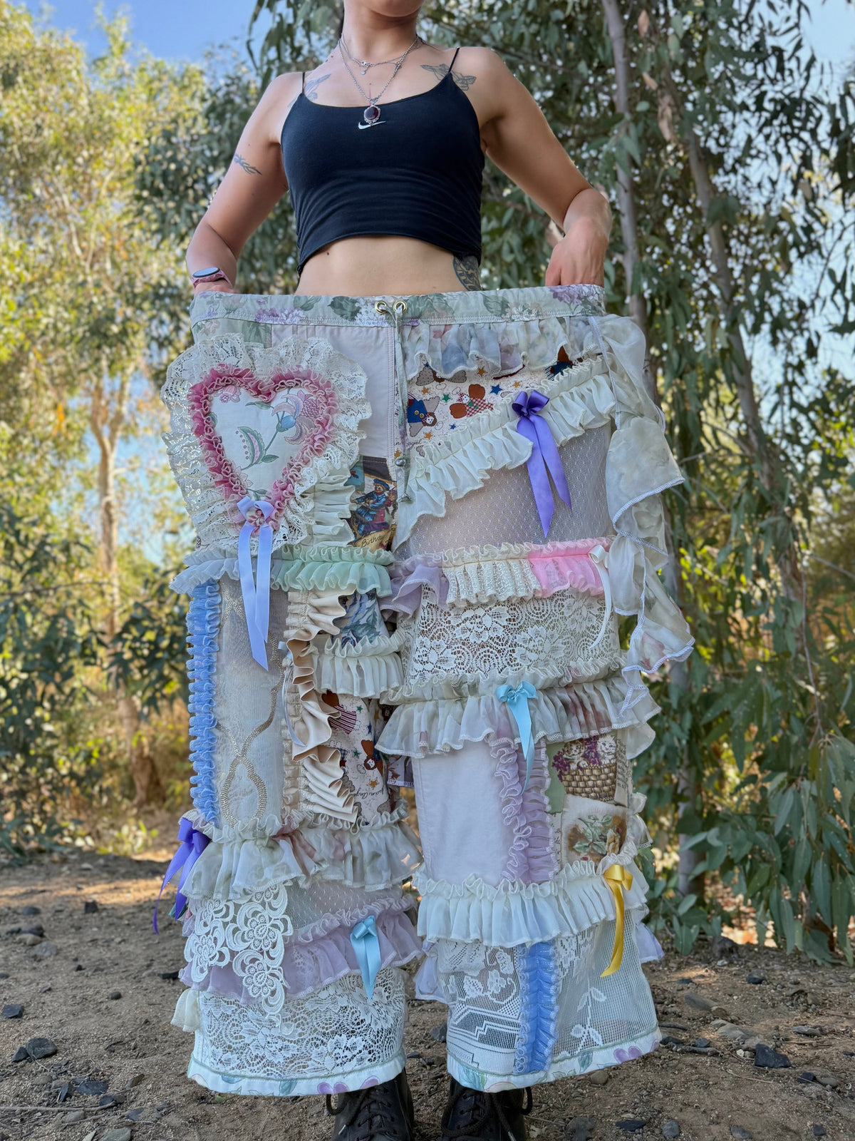 Upcycled Adjustable-Waist Ruffle Pants