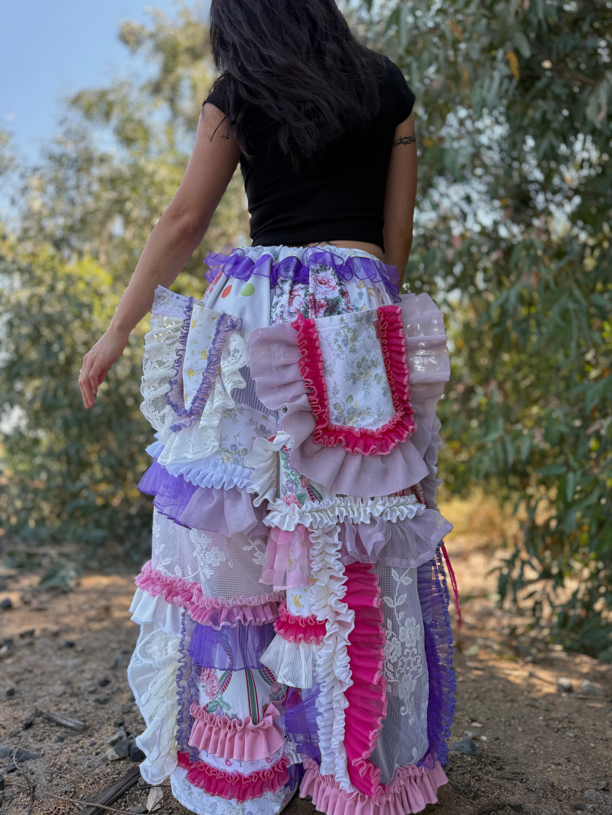 Upcycled Adjustable-Waist Ruffle Pants