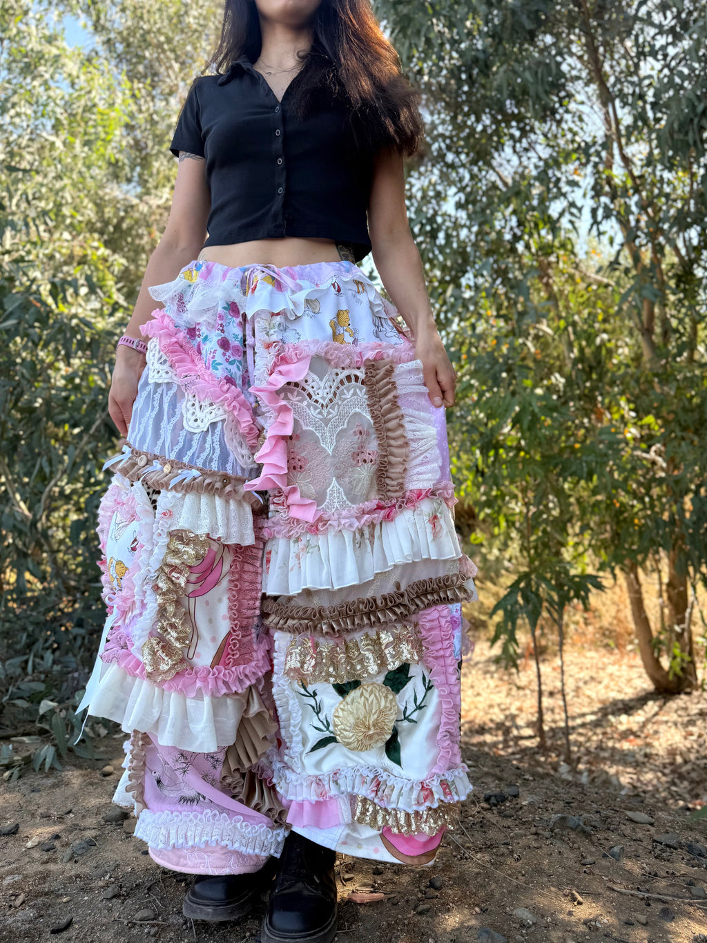 Upcycled Adjustable-Waist Ruffle Pants