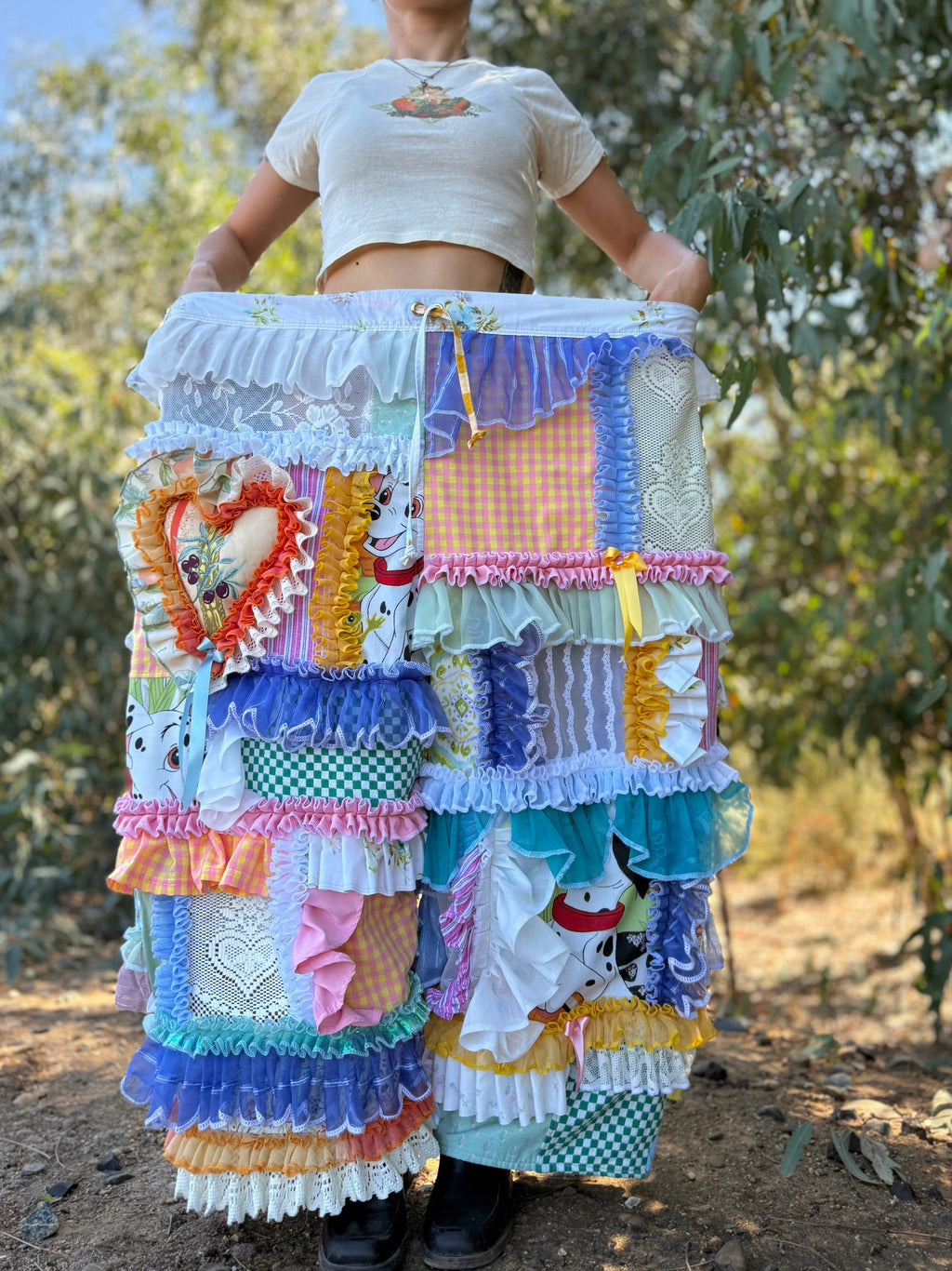Upcycled Adjustable-Waist Ruffle Pants